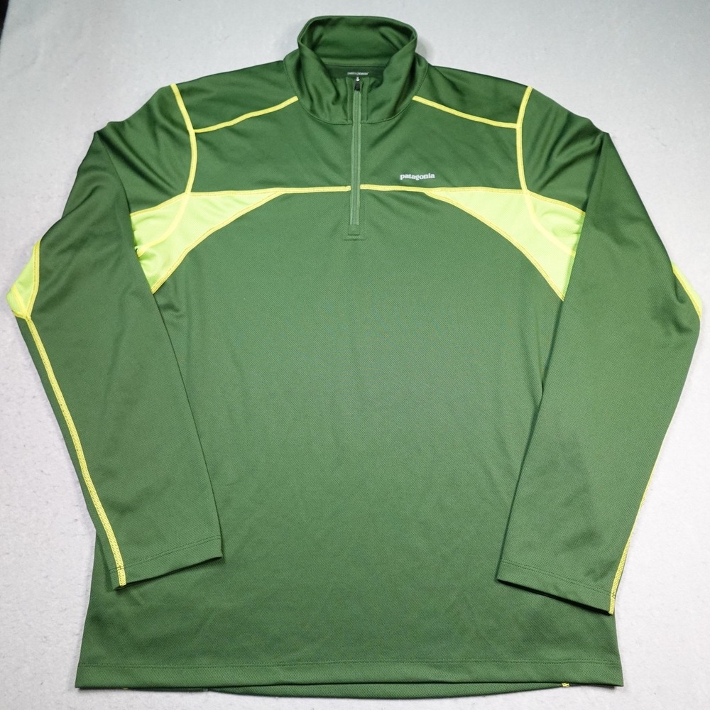 Patagonia Pullover Mens Large Green 1/4 Zip Long Sleeve Running Lightweight